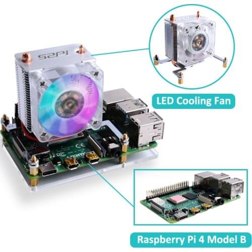 Raspberry Pi 4 Model B Pi 4/ Raspberry Pi 3B+ with Heat Sinks 52Pi ICE-Tower LED Cooling Fan 40x40x10 Heat Dissipation LED Light