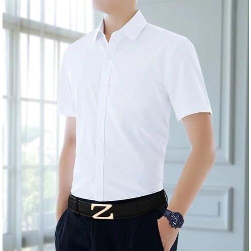 Shirts Mens Summer Shirt White Slim Fit Man Short Sleeve Shirt Thin Office Business Male Dress Shirt Korean Solid Color Black