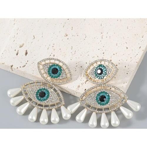 Pauli Manfi Fashion Metal Rhinestone Imitation Pearl Eye Earrings Girl Popular Retro Dangle Earrings Party Accessories