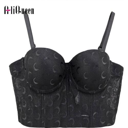 Mesh Moon Print Bustier Push Up Night Club Bralette Women Bra Cropped Top Plus Size Sexy Bustier Halter Vest Corset Tank Top