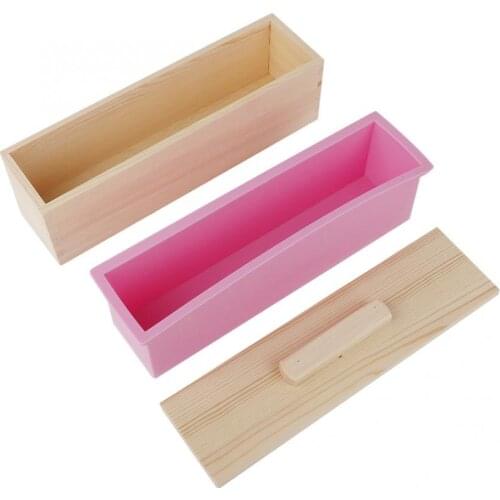 Nicole Silicone Loaf Soap Mold Rectangular Flexible Mould with Wooden Box for DIY Natural Handmade Tool