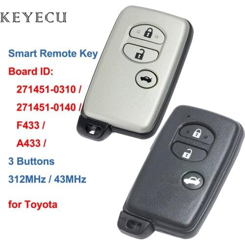 Keyecu Smart Remote Car Key Fob 3 Buttons for Toyota Camry Crown Mark X Majesta 312MHz / 433MHz 271451-0310 / 0140 / F433 / A433