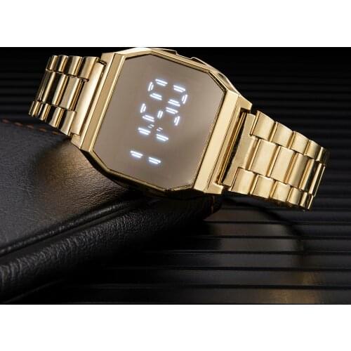 Sports Watch For Men Luxury Gold Stainless Steel Business Casual Mens Digital Electronic Watches Women Clock Relogio Masculino