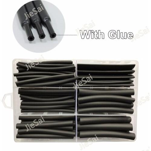 120 Pcs 90mm Heat Shrinkable Tube Tubing Black 3/1 3:1 With Glue 7 Size Insulation Wrap Sleeving Dual Wall Tube Car Cable
