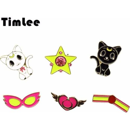 Timlee X310 BD Cartoon Cute Animal Stars Wing Cat Design Metal Brooch Pins Wholesale