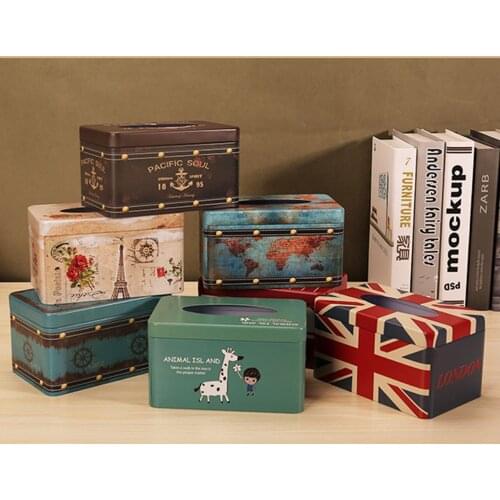 TSSAAG New Brand Metal Tissue Box Retro Paper London Home Car Napkins Holder Case Home Organizer Decoration Tools