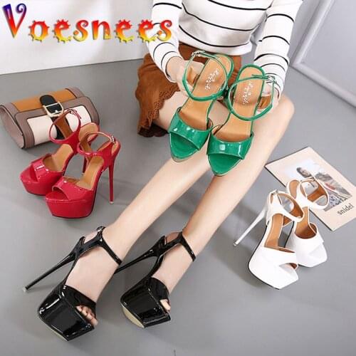 Voesnees New Pure Colour Female Model Show High Heel Shoes Waterproof Platform 17CM Stiletto Sandals 2021 Summer Hentian High