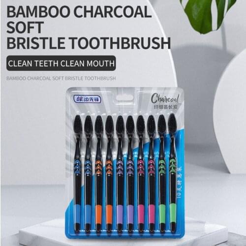 Adult Bamboo Charcoal Toothbrush Family suit Soft Hair bamboo charcoal brush Eco-friendly toothbrush tooth cleaning care 10pcs