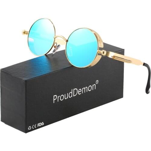 Custom Name&Logo Steampunk Mirror Sunglasses Men Women Vintage Metal Frame Circle Sunglasses Brand Designer Drop Shipping 2020