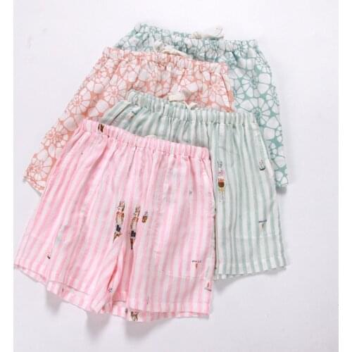 New Summer 100% Cotton Double Gauze Shorts Women Pajama Pants Lounge Sleep Printing Womens Bottoms Sleep Wear Thin Household
