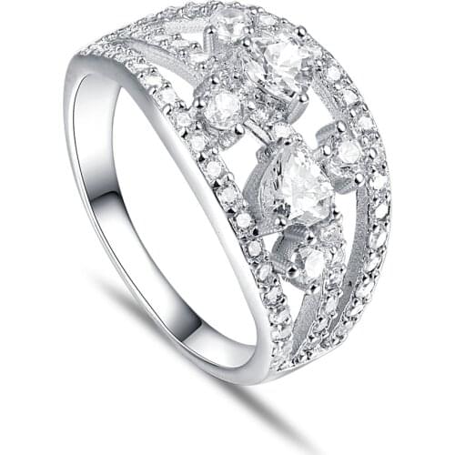 Fashion Engagement Band Ring For Woman Heart White Zirconia Fine Jewelry 925 Silver