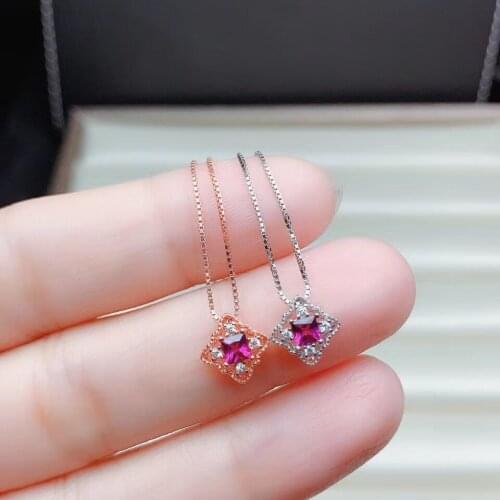 WEAINY Natural Pink Topaz Necklace S925 Sterling Silver White Gold & Rose Gold Stone Pendant Ladies Simple Pendant Jewelry