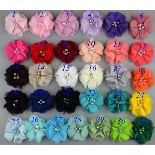20Pieces/Lot Handmade Size 5Cm Chiffon Flower Head Pearl Flowers DIY Boutonniere Flowers Kid Girls Hair Cloth Shoes Accessoires