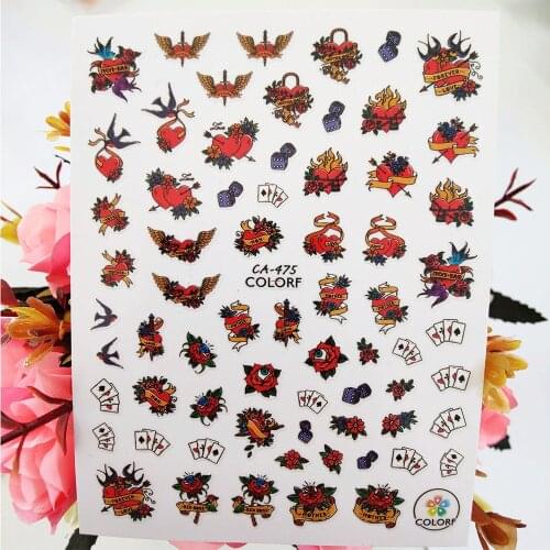 3D Nail Art Sticker Rose Dagger Heart Angel Stickers for Nails Decoraciones Designer Adhesive Foil Decals Manicure Accessories
