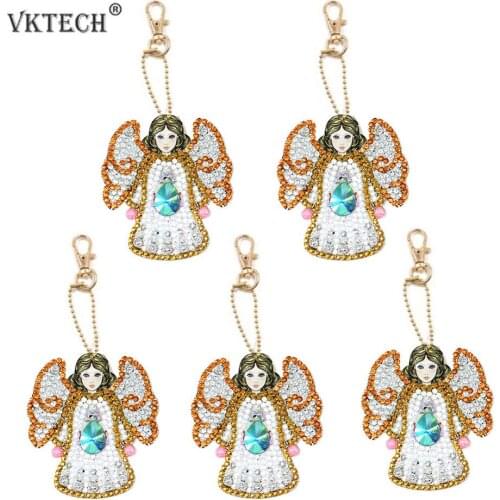 5pcs Angel DIY Full Drill Special Shaped Diamond Painting Keychain Keyring Diamond Embroidery Cross Stitch Women Girl Gift