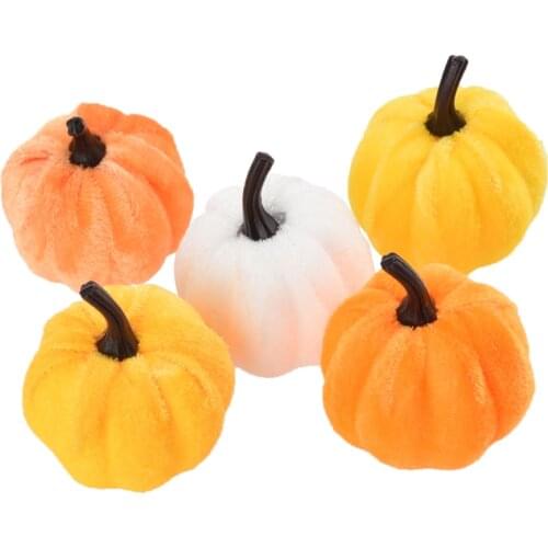 5 Colors 5pcs Pumpkin Ornaments Festival Pumpkin Flannel Simulation Handmade Holiday For Thanksgiving Day Festive Decoration