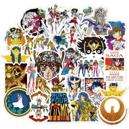 50pcs Anime Stickers Saint Seiya Sticker Anime Action Stickers For Laptop Suitcase Skateboard Fridge Bicycle Waterproof Stickers