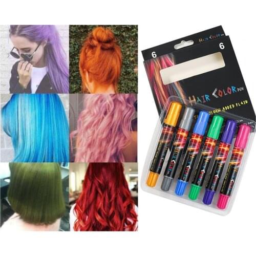 6Pcs/12Pcs Quick Dry Hair Chalk Pen Disposable Colorful Temporary Crayon Salon Washable Hair Dye Kit Beauty Supplies