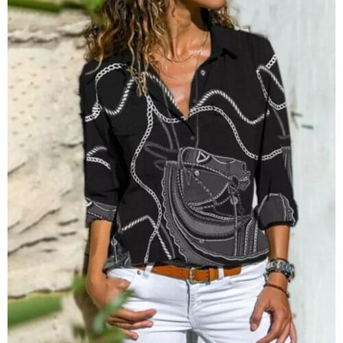 Womens Blouses Tops Funny Horse Print Lapel Elegant Button Shirt Long Sleeve Blouse Spring Pullover Casual blusas mujer de moda