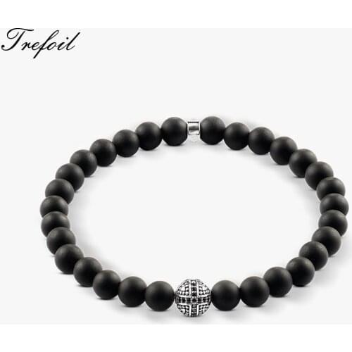 Bracelet Strand with Cross Obsidian Beads, 2018 New Blackened Silver Male Fashion Jewelry Punk Gift for Men Boy Women Girls