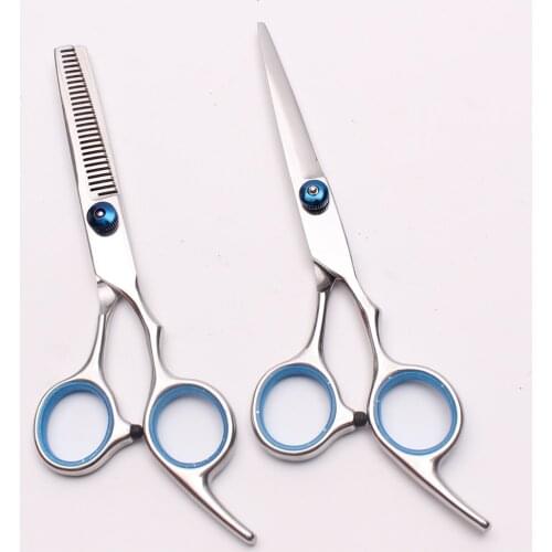 C1001 6" Customize Logo Blue Professional Barbers Hairdressing Shears Cutting Thinning Scissors Style Tools Human Hair Scissors