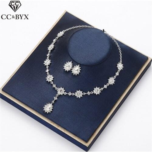 CC Stud Earring and Necklac Jewelry Sets Cubic Zircon Wedding Accessories For Bride Simple Party Elegant Gifts Long Design D071