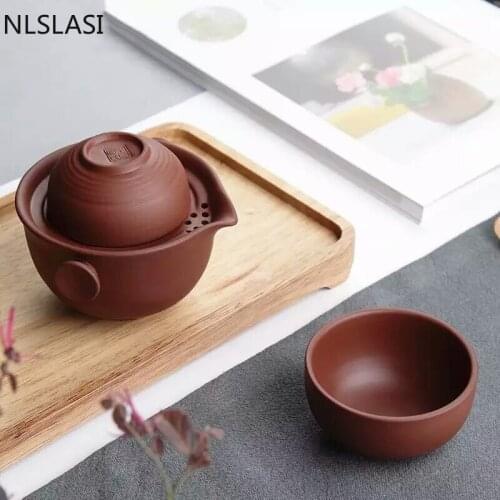 Purple Clay TeaPot Tea Cup Gaiwan,Portable Travel Tea Set,Traditional Purple Clay Tea Set Purple Grit pottery quik cup