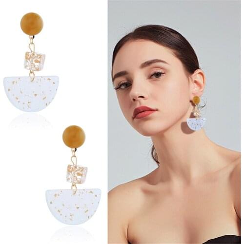 CRLEY Handmade fashion simple geometric circular white resin long earrings girls popular earrings earrings temperament jewelry