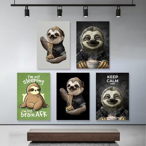 Home Decor Sloth Canvas Paintings Lovely Animal Pictures Minimalist Wall Art HD Printed Nordic Modular Posters For Living Room