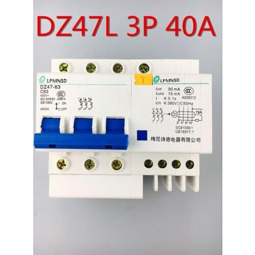 DZ47LE-63 AC 400V 40A 3P ON/OFF Miniature Circuit Breaker 4000A Rail Mounting