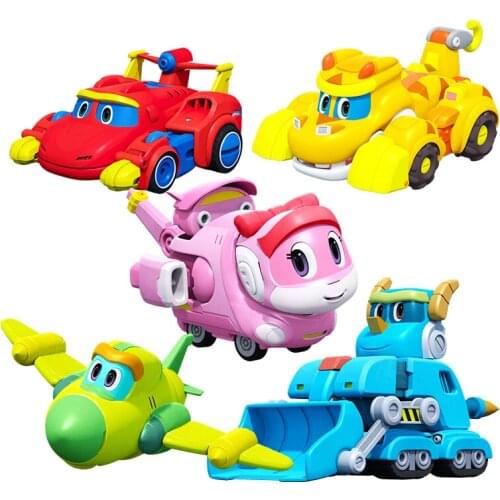 ABS Deformation Gogo Dino Action Figures Rex One Click Transformation Car Airplane Motorboat Crane Dinosaur Toys For Kids Gifts