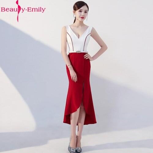 Elegant V Neck Simple Mermaid Evening Dress 2020 Fashion Stain Zipper Back Sleeveless Formal Dress with Sashes