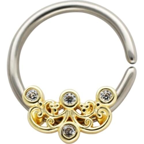 JHJT MUSI 16G Septum Nose Ring G23 Titanium Cubic Zirconia Nose Hoop Nostril Piercing Cartilage Earring Body Jewelry