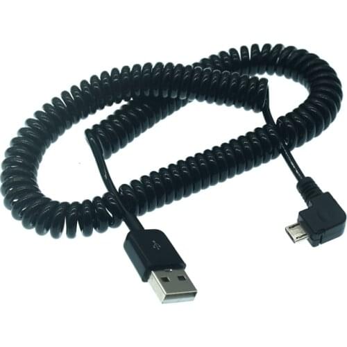 1M 3M 90 Degree Angle Elbow Micro USB Spring Spiral Coiled Retractable Data Charger Charging Cable For Samsung Andriod Phones