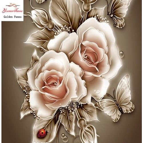Golden Panno Rhinestone painting crystal Home Decoration DIY Diamond painting Rose &butterfly 3D cross stitch diamond embroidery