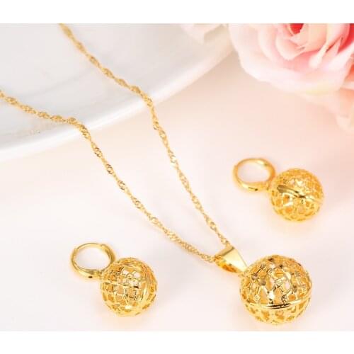 New Fashion Cute Jewelry Gold Round ball Jewelry Sets for Women Necklace Earrings Set Party Accessories Best Gift daily wear