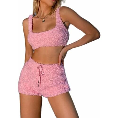 2 Piece Sexy Outfits Plush Velvet Womens Sets Women Casual Sports Sweatshirt Solid Mini Biker Shorts Two Piece Outfit Party