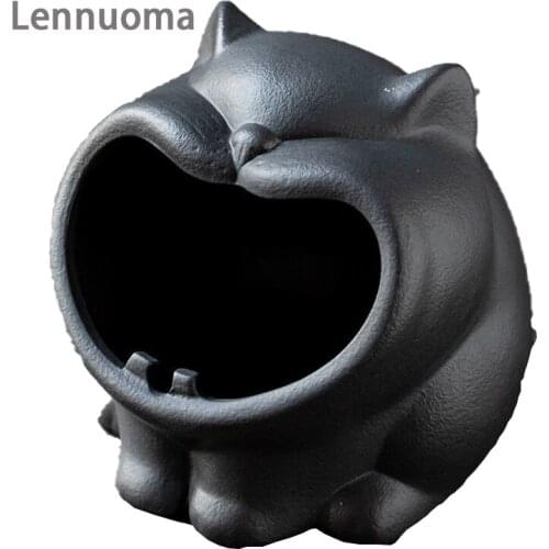 Lennuoma Creative Yawn Cat Cartoon Ceramic Ashtray Large Capacity Living Room Office Ashtray Crafts for Boyfriend Men Gifts