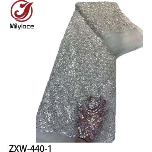 Luxury Handmade Beaded Lace African Sequins Embroidery Lace French Tulle Fabric for Wedding Party Dress ZXW-440