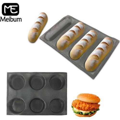 Meibum Round Bread And Hamburger Bun Baking Tools Non Stick Perforated Baguette Bakeware Set Glass Fiber Silicone Mold