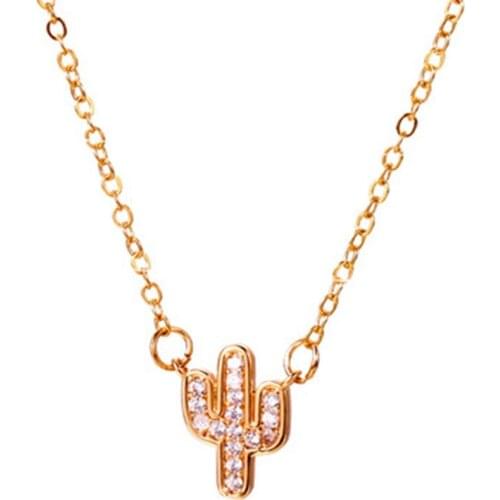 Cute Zircon Cactus Pendant Necklace High Quality Girls Alloy Short Chain Necklace Inlaid Crysta Youth Jewelry Gift