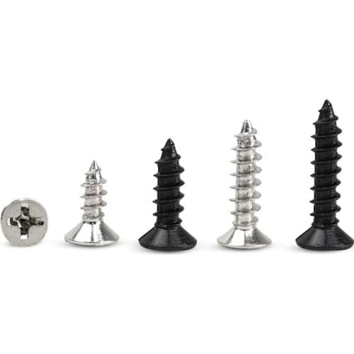 50pcs M1.5 M2 M2.6 M3 Black Steel Mini Micro Small Phillips Flat Countersunk Head Self-tapping Wood Screw For Laptop