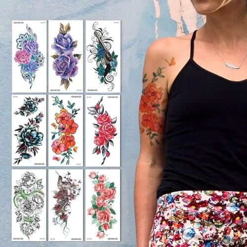 Fashion Sexy Women Girl Temporary Tattoo Stickers Color Flower Arm Tattoo Sticker Snake Body Art Fake Tattoo Decals Wholesale