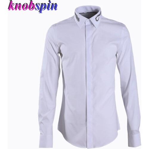 Snake Embroidery Collar Shirt men 2019 Brand New Fashion Solid Black White Slim Casual Chemise Business male dress Shirts M-4XL