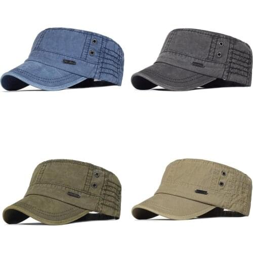 Men Washed Cotton Caps Service Caps Retro Hat Flat Top Caps