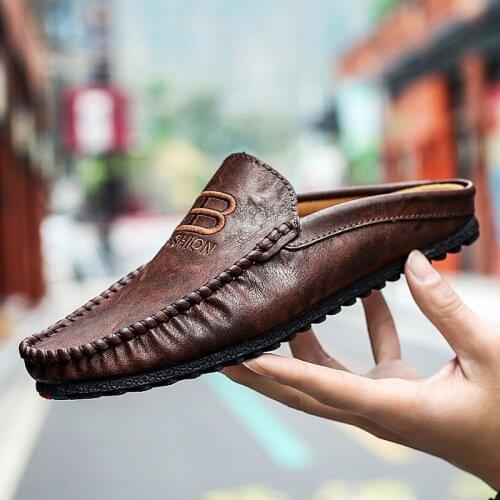 Half Shoes for Men Leather Shoes Mens Mules Casual Shoes Man Loafers Slipper Fashion Sapato Masculino Mocassin Homme Chaussure