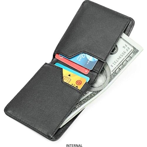 New Ultra Thin Mens Genuine Leather Wallet Business Credit Card Holder Male Mini Small Wallet RFID Blocking Money Clip