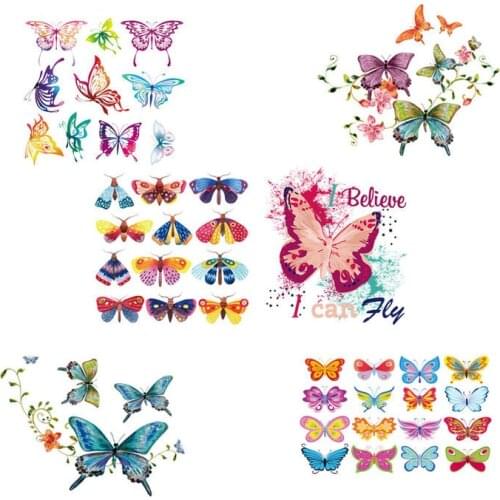 Butterfly Patches Iron on Transfer Patches for Clothing Butterfly Badges Heat Transfer Sticker on Clothes for T-shirts Appliques