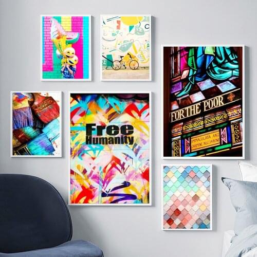 Street Graffiti Free Color Brush Bicycle Wall Art Canvas Painting Nordic Posters And Prints Wall Pictures For Living Room Decor