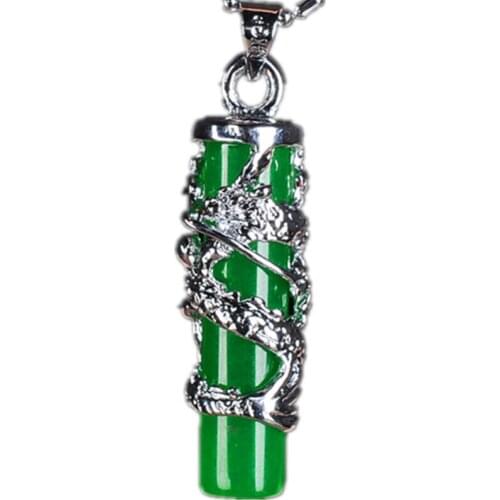 Natural Malay jade Dragon pillar 925 Silvery Jade Pendant Jewelry lucky Exorcise evil spiritsAmulet Jade Pendants Fine Jewelry
